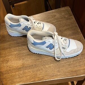 New Balance 550 Cream and Blue Athletic Shoes